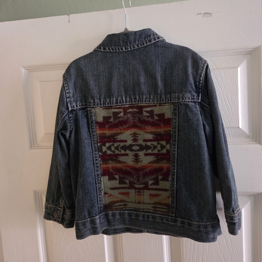 Upcycled Pendleton Scraps OshKosh B'gosh Kids' Dark Blue Denim Jacket 4T Western